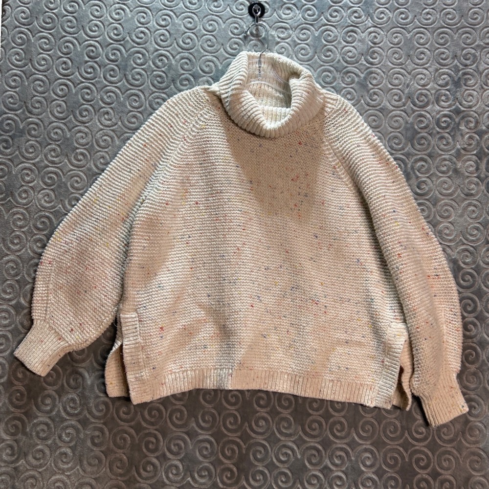 Lou & Grey Speckled Turtleneck Sweater Women Size‎ S Cream Chunky Knit Cozy